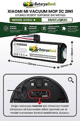 Mi Vacuum Mop 2C 2in1 (XMSTJQR2C) Uyumlu Robot Süpürge Bataryası 14.4V 2600mAh Li-ion Yedek Pil - 1