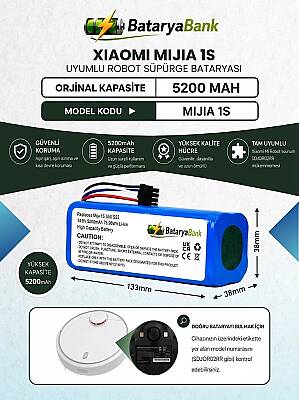 Mii Mijia 1S Robot Süpürge Bataryası 14.8V 5200mAh Li-ion Yüksek Kapasiteli Uyumlu Pil - 1