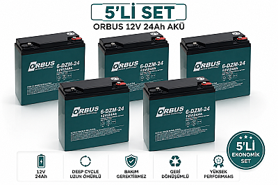 Orbus 12V 24 Ah Elektrikli Bisiklet Aküsü 5 Adet /12V 24AH Elektrikli Motosiklet Aküsü 5' li Set - 1