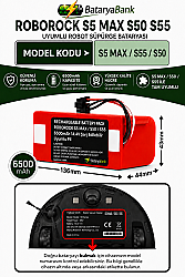 Roborock S5 Max / S50 / S55 Uyumlu Robot Süpürge Bataryası 14.4V 6500mAh Şarj Edilebilir Yedek Pil - BataryaBank