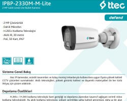 Ttec IPBP-2330M-M-LITE 2MP 2.8mm Sabit Lensli 30 Metre IR Sensörü Dahili Mikrofon IP Bullet Kamera - 2